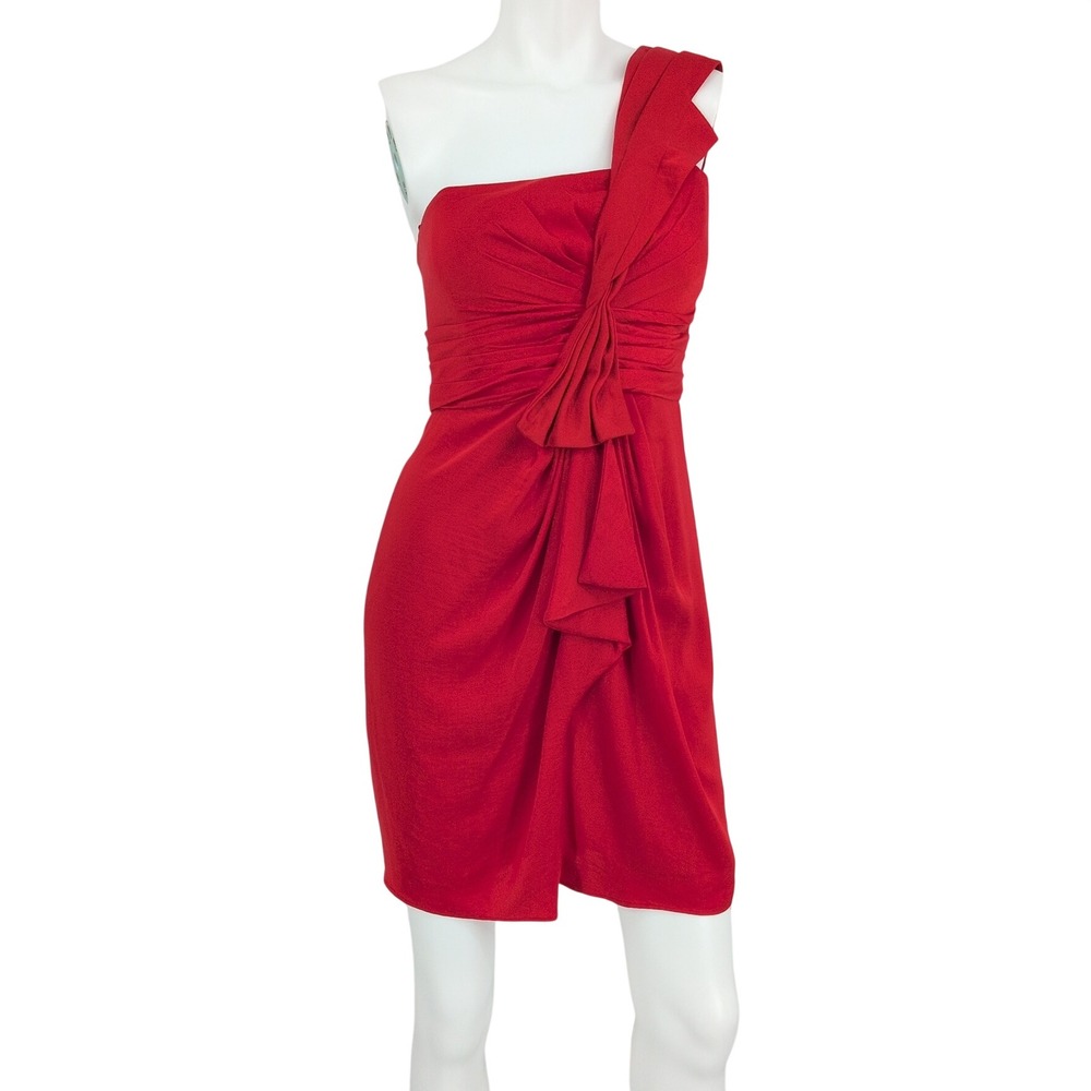 BCBGMaxazria One Shoulder Ruffle Mini Dress Ruched Cocktail Formal Glam Party 4